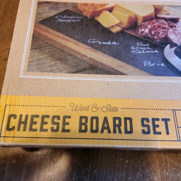 5pc. Refinery & Co Acacia Wood & Slate Cheese Board Set Hammered Copper Knives - Picture 5 of 12